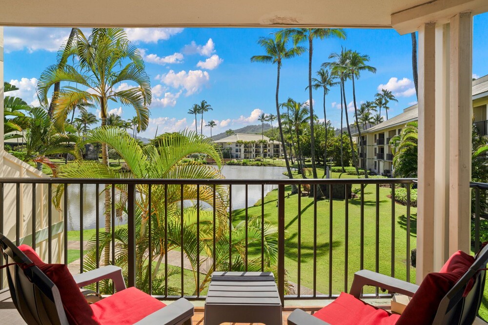 Kauai Beach Villas E-15 ... view Freshwater Lagoon  & Tropical Garden